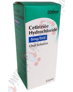 Picture of Cetirizine Hydrochloride Oral Solution Liquid for allergy medication.