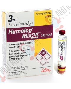 Picture of Humalog Mix 25 Cartridge 3ml 