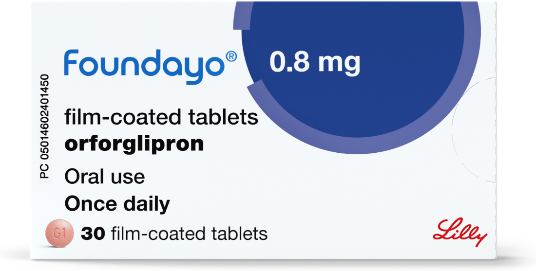 Foundayo 0.8 mg carton, 30 film-coated tablets